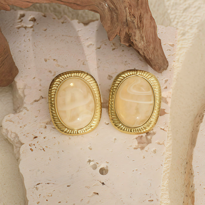 Wholesale Amber Earrings Stainless Steel Oval Earrings for Women