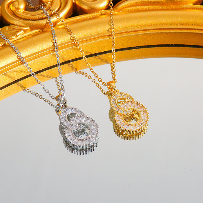 Wholesale Light luxury double ring necklace, personalized, fashionable, versatile, inlaid with zircon pendant and accessories