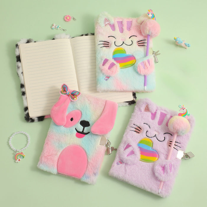Wholesale Cartoon Cat Plush Notebook Cute Children' s Book Writer Ledger Book Student Locks Diary