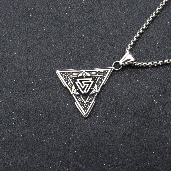 Wholesale Retro triangular rune titanium steel pendant, fashionable stainless steel necklace accessory