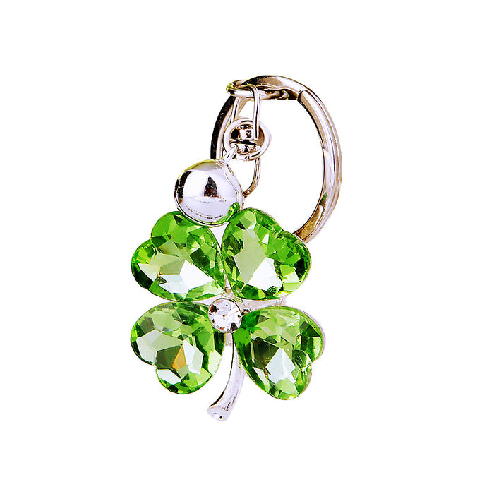Wholesale Crystal Clover Flower Car Keychain Metal Cute Diamond Pendant Keychain Ring Gift