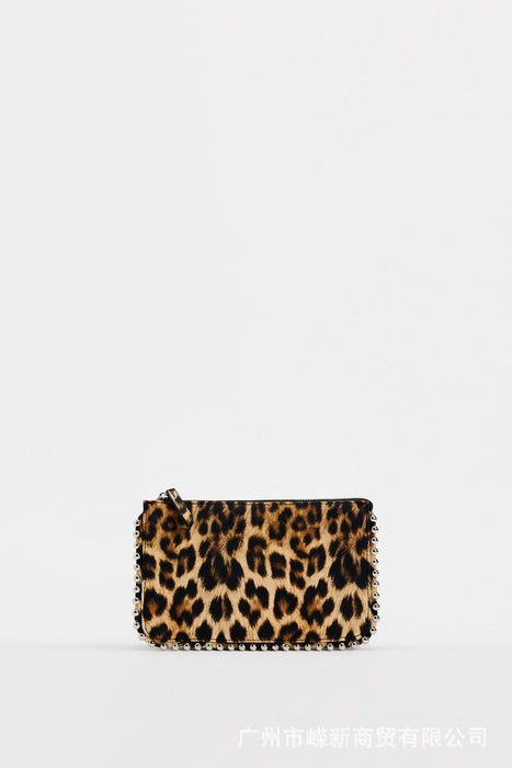 Wholesale Leopard Print Rivet Decorated Mini Shoulder Crossbody Bag