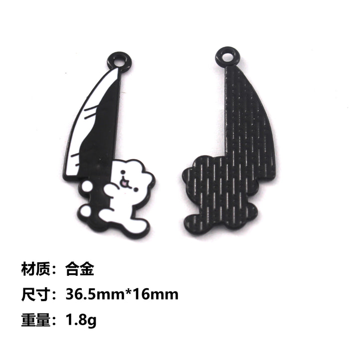 Wholesale 10pcs Cute Black Cat Dagger Alloy Oil Dropping Funny Jewelry Pendant Keychain Pendant Accessories