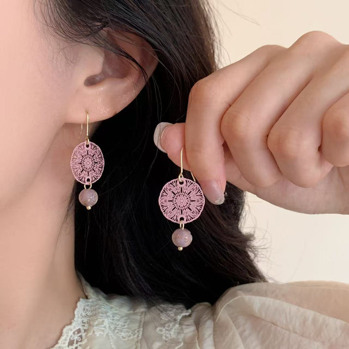 Wholesale Purple Window Glass Bead Earrings Ear Hook Earrings