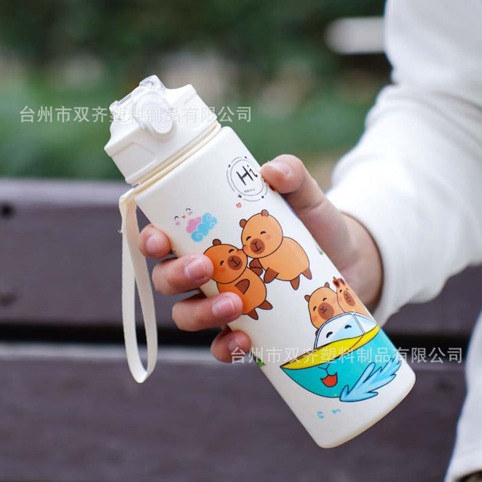 Wholesale  Straw Water Cup Cute Children' s Straw Cup Student Portable Cartoon Water Cup with Lanyard