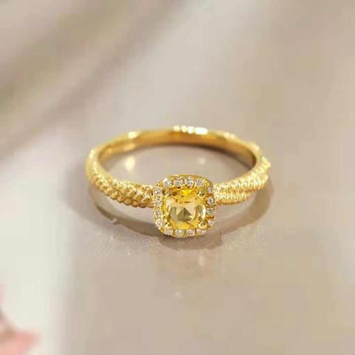 Wholesale  Small Square Sugar Citrine Diamond Ring Women's Niche