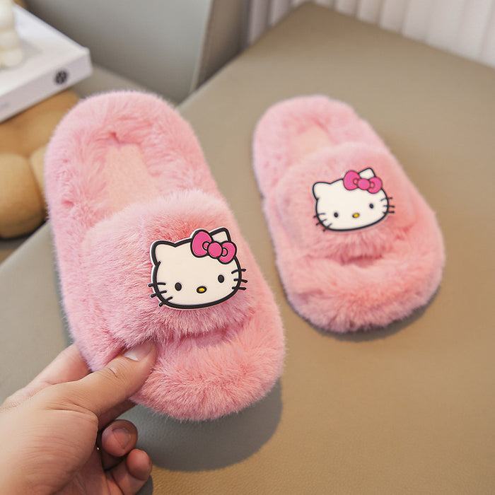 Wholesale Furry Slippers Autumn and Winter Cute Cartoon Cat Thick-Soled Home