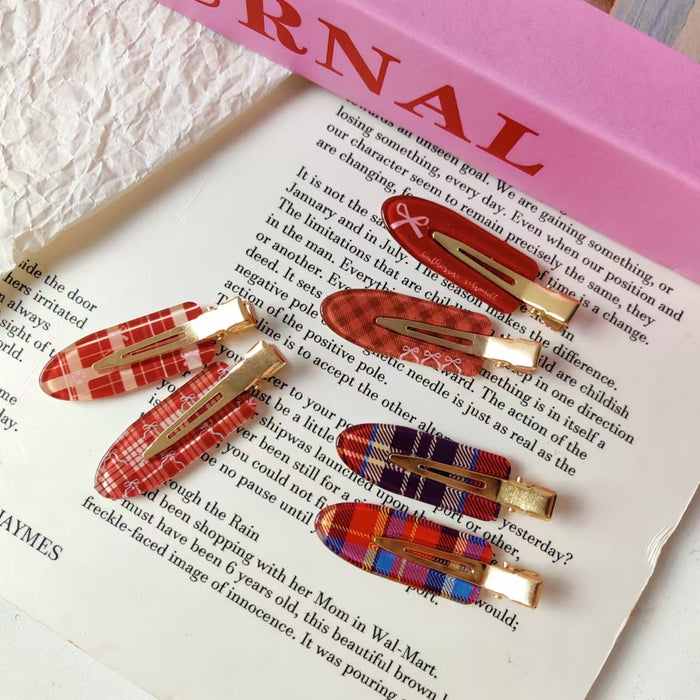 Wholesale Burgundy bow checkered bangs hair clip