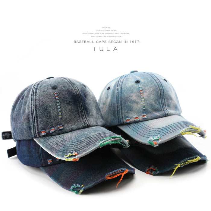 Wholesale Personalized and fashionable washed denim baseball cap with holes, outdoor