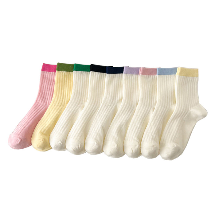 Wholesale Thin breathable cotton socks with hollowed out mesh eyes, tube socks, color blocked pile socks