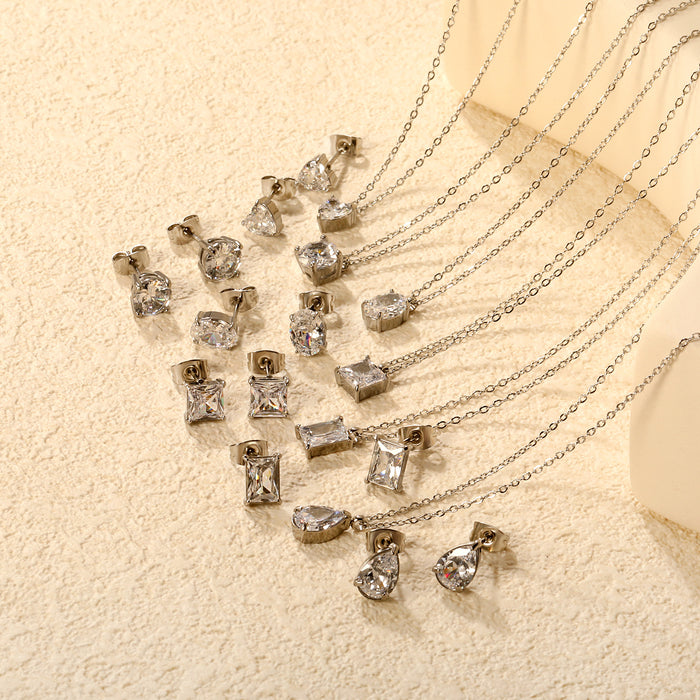Wholesale White zirconium earrings necklace stainless steel drop-shaped geometric diamond jewelry
