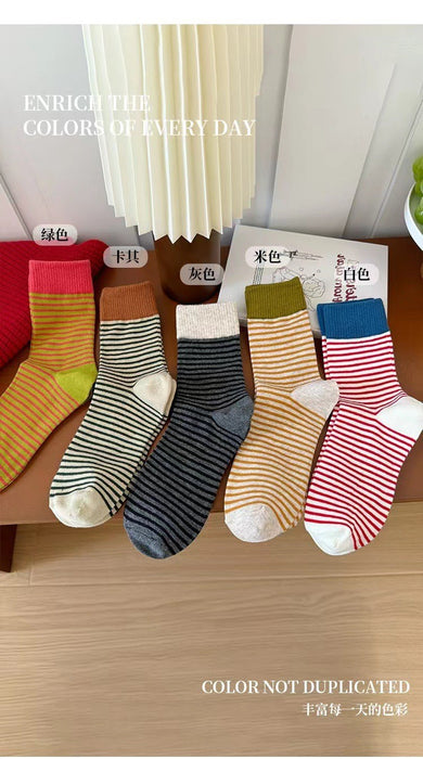 Wholesale Striped socks, mid length socks, casual long tube pile socks