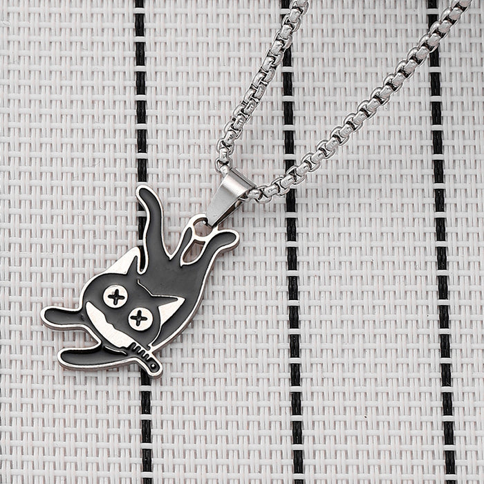 Wholesale  Stainless Steel Black Oil Dripping Knife Cat Necklace