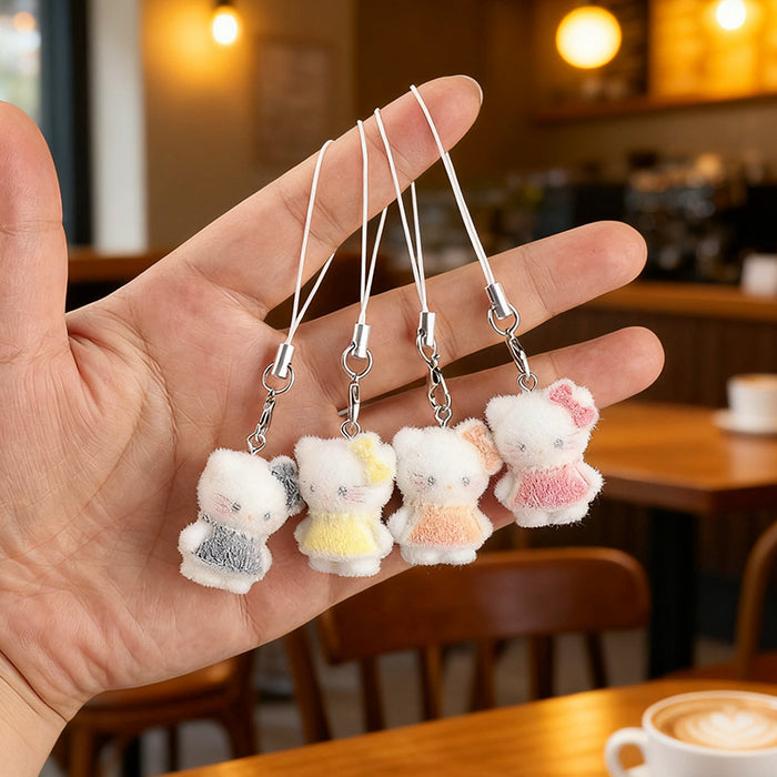 Wholesale Resin flocked cute 3D cat keychain pendant