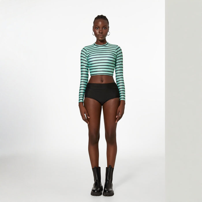 Wholesale Striped split long sleeved high waisted swimsuit