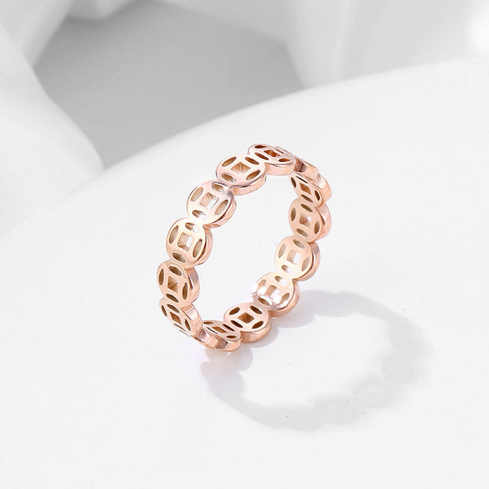 Wholesale Hollow out copper coin ring with retro opening and adjustable tail ring, lucky money element ring, index finger bracelet