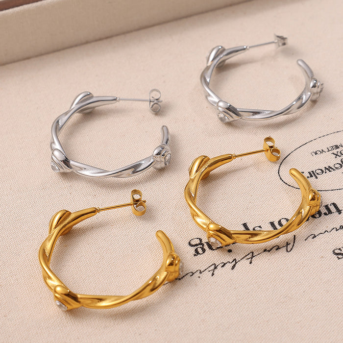 Wholesale Light luxury high-end photosensitive surface handmade heart-shaped earrings, fashionable and versatile temperament heart-shaped stainless steel earrings