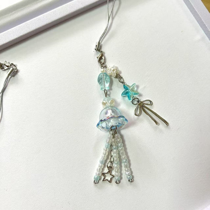 Wholesale Jellyfish Star Bow Pendant Beaded Mobile Phone Chain Pendant Small Fresh Keychain