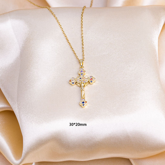 Wholesale Jewelry cross inlaid with diamonds necklace, niche design, fashionable and versatile pendant, high-end feel