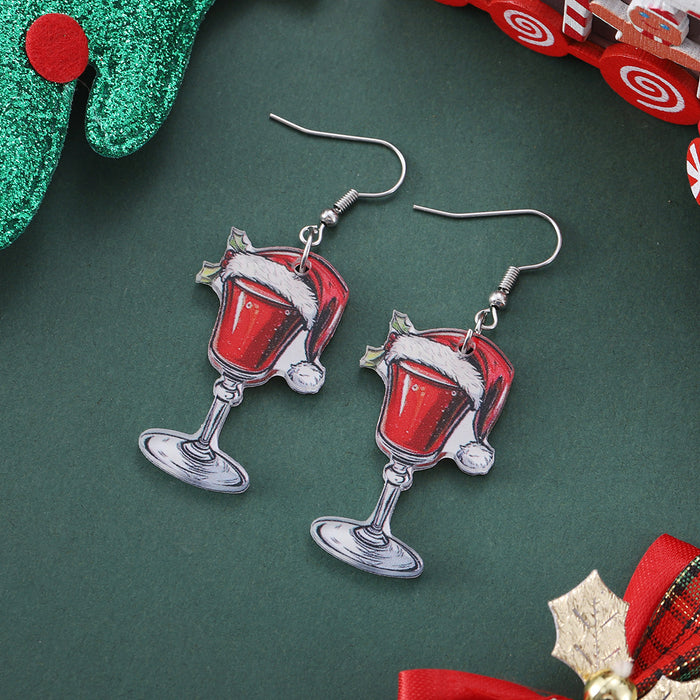 Wholesale Wooden Christmas Wine Glass Earrings JDC-ES-ChuLian006