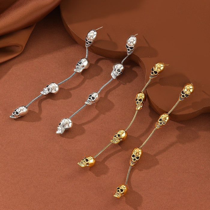 Wholesale  earrings personality punk retro alloy skull tassel long earrings