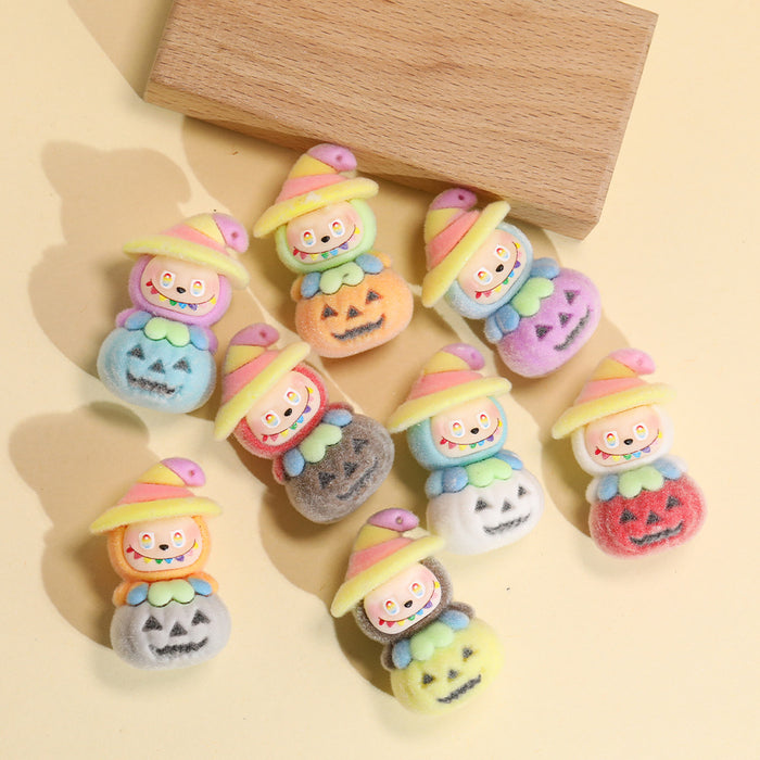 Wholesale 50pcs  flocked pumpkin rag cloth three-dimensional hanging hole loose beads mobile phone chain bracelet keychain  decoration