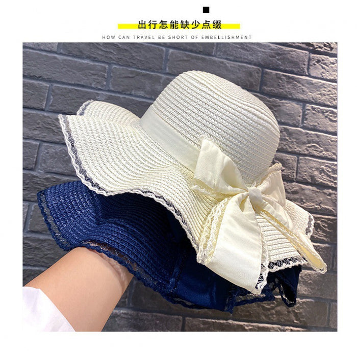 Wholesale Fashionable bow wave edge sunscreen hat