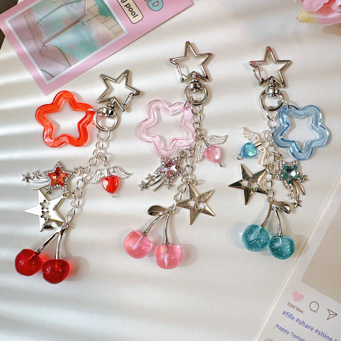 Wholesale Subculture Diamond Meteor Glitter Cherry Five-Pointed Star Heart Mobile Phone Chain
