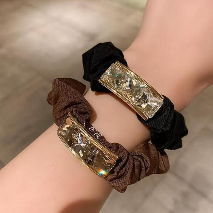 Wholesale Rhinestone Rope Hair Ring High Elastic Durable Headwear Hair Rope Leather Cover