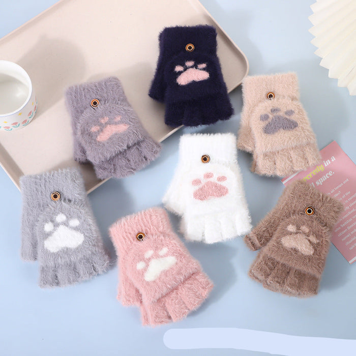 Wholesale Cat paw half-finger flip gloves