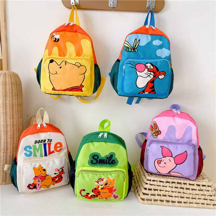 Wholesale Children' s cartoon pattern color-blocked Oxford cloth backpack