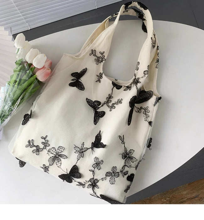 Wholesale Lazy style canvas bag, butterfly shoulder tote bag, large capacity handheld tote bag