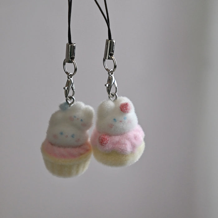 Wholesale Animal Cake Bunny Pendant Cartoon Flocking Mobile Phone Chain Bag Pendant