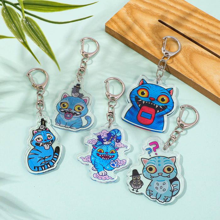 Wholesale Blue Tiger Crow Acrylic Double-Sided Pattern Keychain