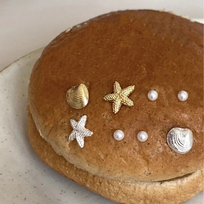 Wholesale S925 Anti-Silver Starfish Shell Pearl Earrings Women's Four-Piece Set