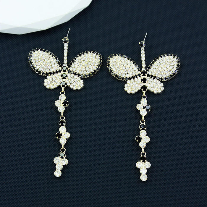 Wholesale Exaggerated Butterfly Drop Earrings Women's Black Diamond Earrings