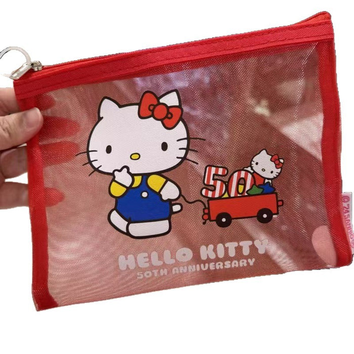 Wholesale Limited edition mesh bag, cute cartoon makeup bag, transparent stationery storage bag