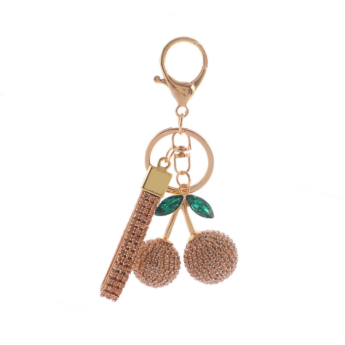 Wholesale alloy cherry key chainal rhinestone fruit key chain