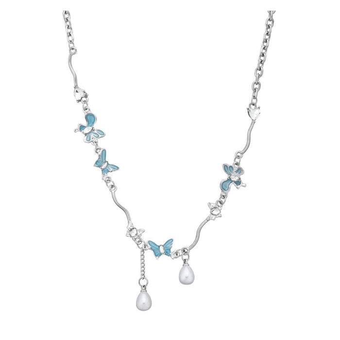 Wholesale Titanium steel butterfly pearl necklace temperament collarbone chain niche design