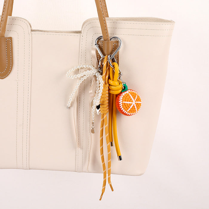 Wholesale New Handmade Crocheted Fruit Bag Pendant Bow Mobile Phone Hanging Chain
