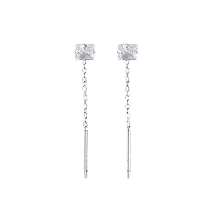 Wholesale Geometric square zircon tassel earrings with simple temperament, single diamond round star earrings, heart-shaped tassel earrings, and ear chains
