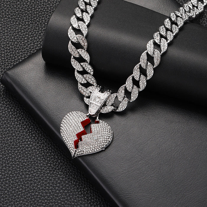 Wholesale Full Diamond Broken Heart Pendant Alloy Men's Necklace JDC-NE-QingR011