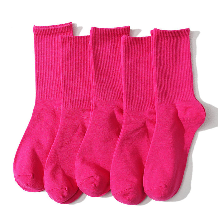 Wholesale Fresh women's socks calf mid leg socks solid color long socks student sports skateboard socks