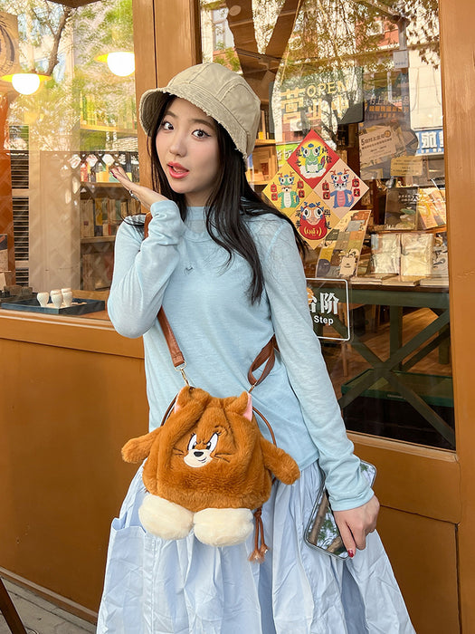 Wholesale Cute Plush Crossbody Women' s Bag Cartoon Cat Drawstring Bucket Shoulder Bag