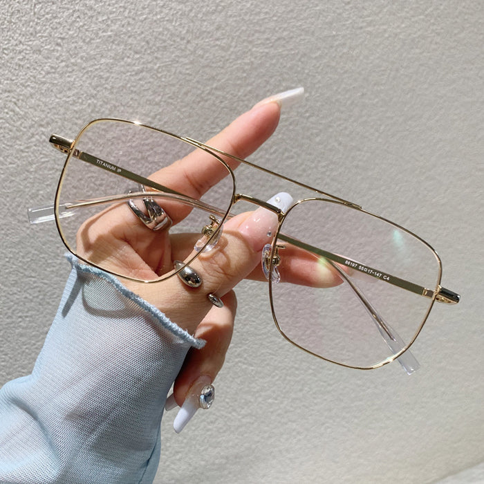 Wholesale Large frame pure titanium wire double beam eyeglass frame, myopia can be matched with degree anti blue light flat lens