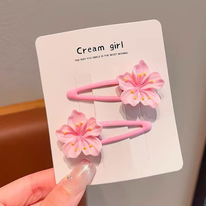 Wholesale Plastic Cherry Blossom Hair Clips Set Spring Floral Hair Accessories for Girls