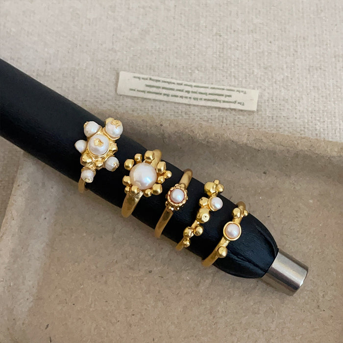 Wholesale Gold Ring with Pearl Flowers