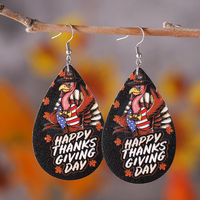 Wholesale Thanksgiving turkey pumpkin maple leaf water drop pu leather earrings