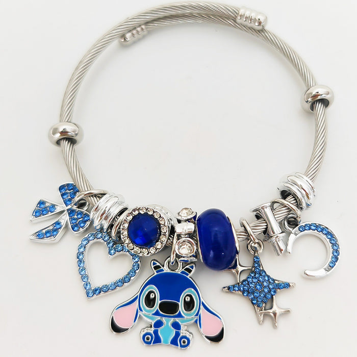 Wholesale Stainless Steel Sanlio Cute Stitch Bracelet Diy Cute Cartoon Oil Drop Pendant with Diamond JDC-BT-Luman001