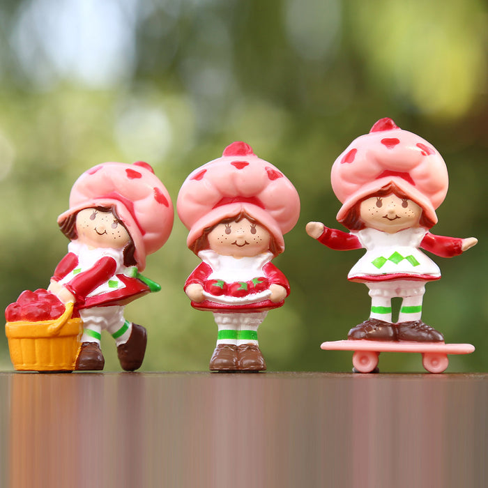 Wholesale 6 pcs Strawberry Girl Miniature Doll Model Ornament